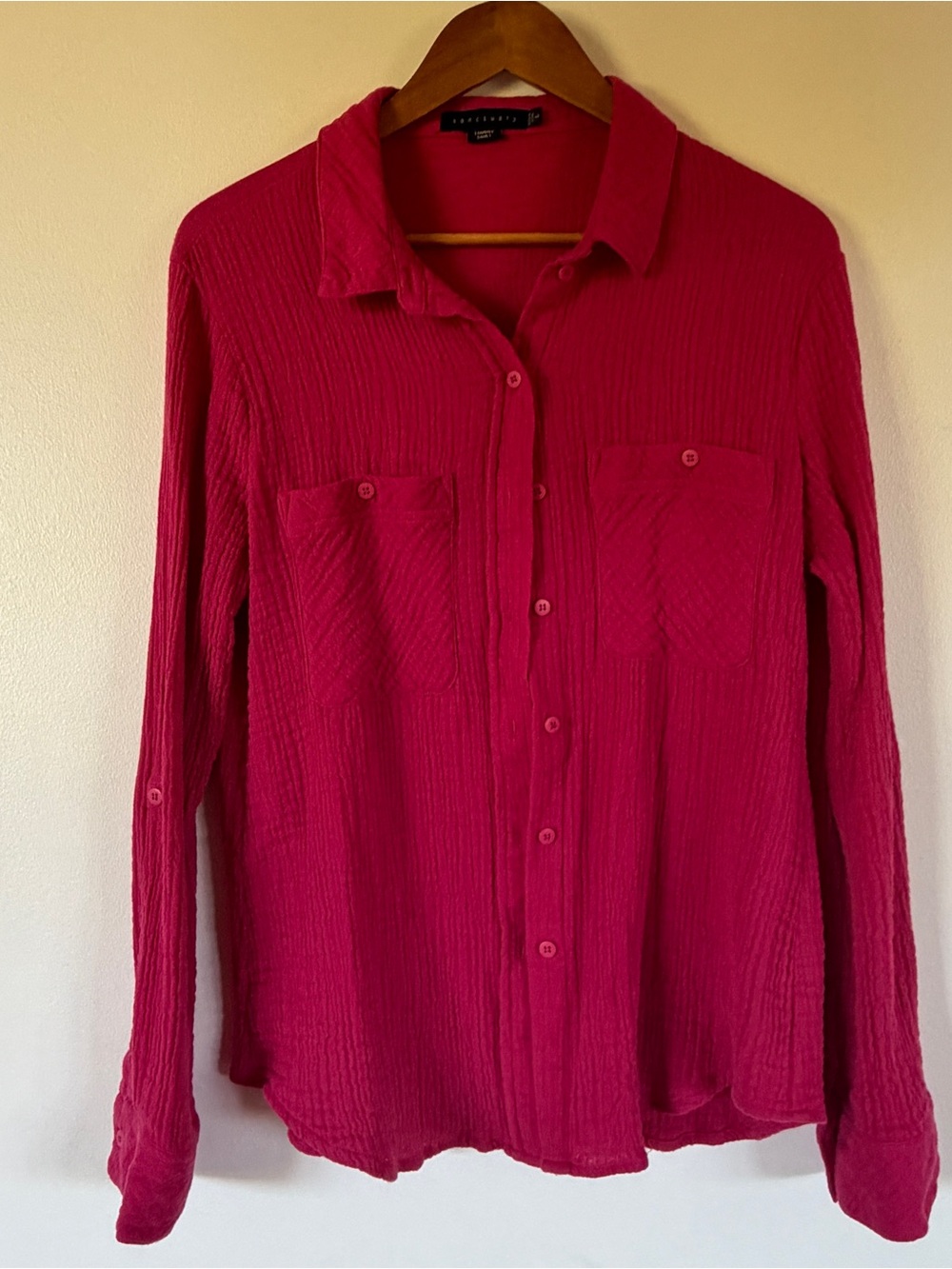Sanctuary Tomboy Shirt Women’s Large Hot Pink Gauze Button Down Cotton Top